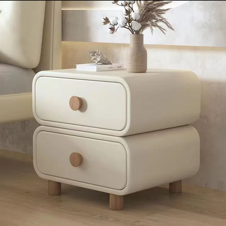 CloudSide Modern Curved 2-Drawer Nightstand with Wooden Knobs