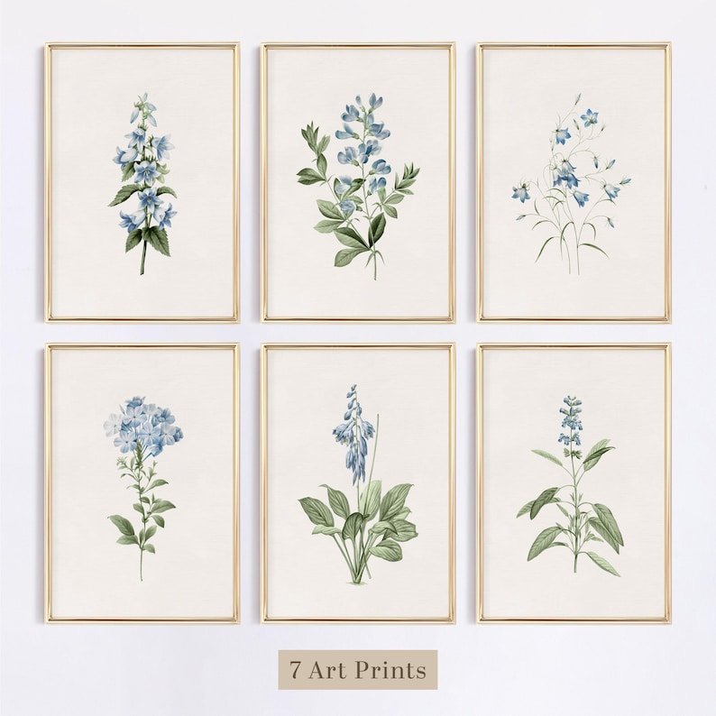 Aurelle Botanica – Blue Wildflower Wall Art Set