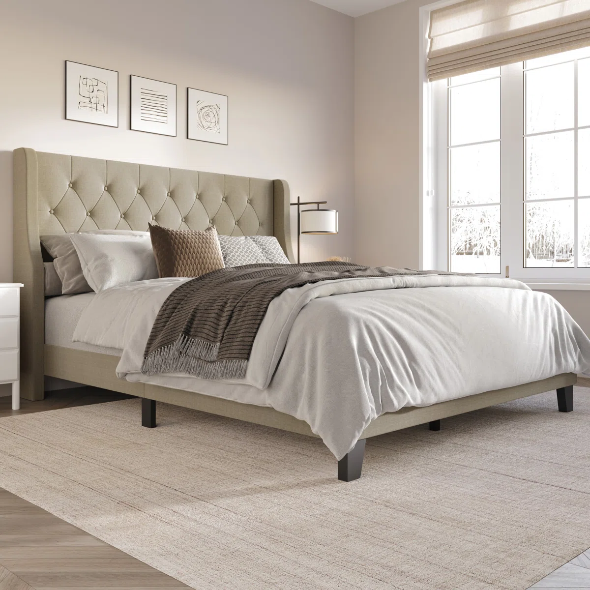 Araylia Upholstered Wingback Bed