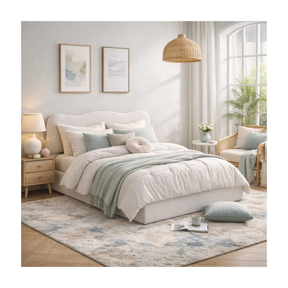 Bensu Boucle Hydraulic Lift Up Storage Upholstered Platform Bed