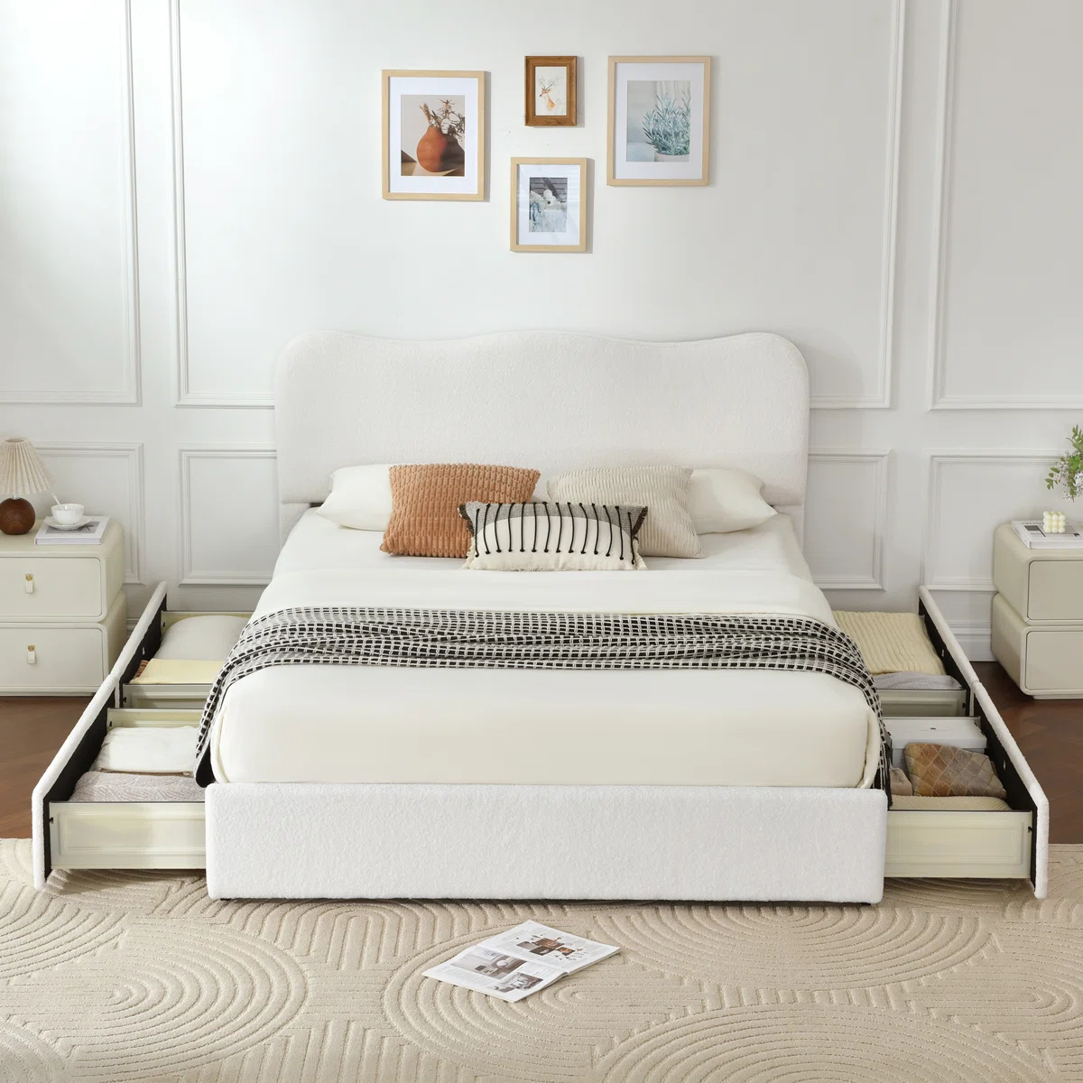 Arusha Boucle Upholstered Platform Storage Bed With 4 Drawers