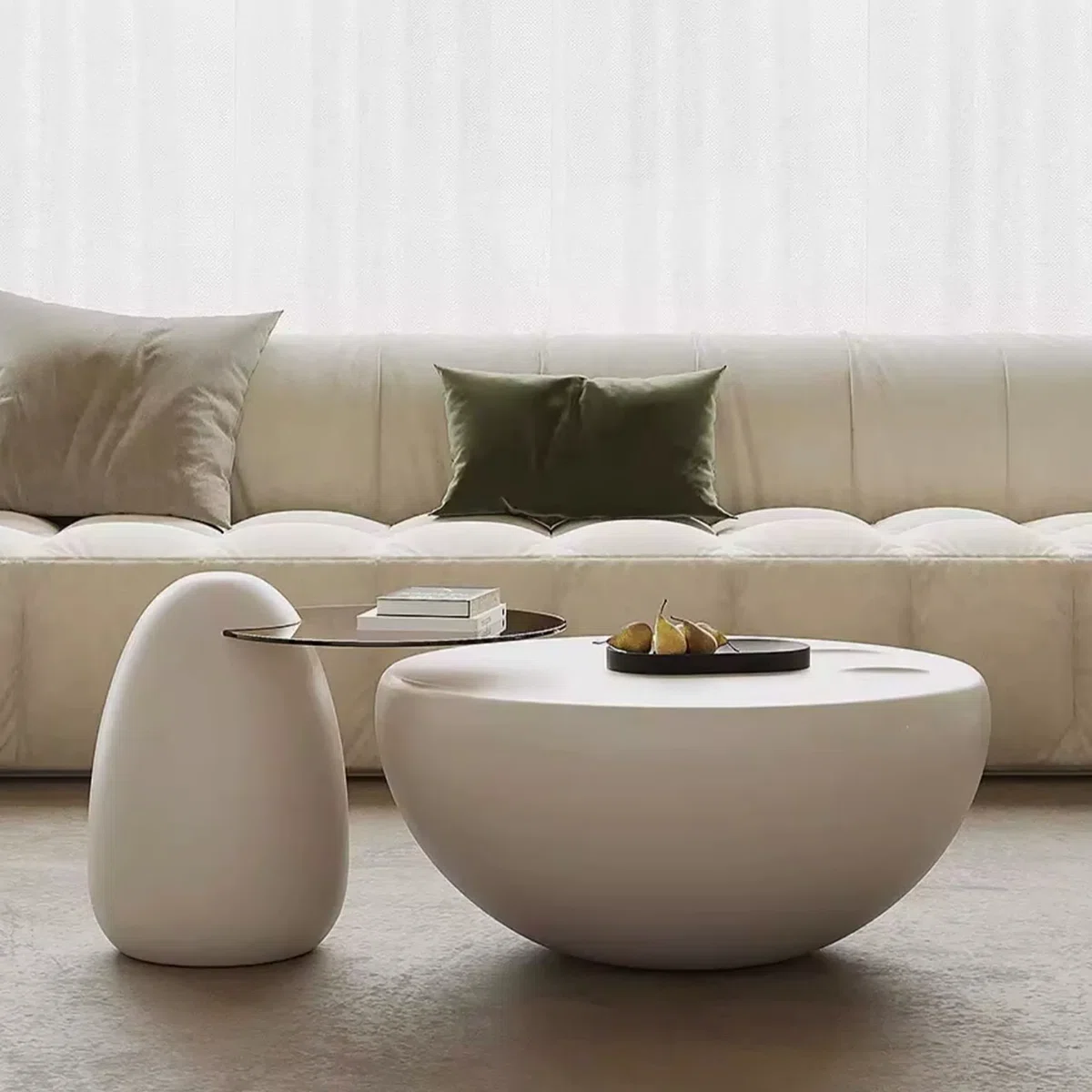 Dantas Round Cute Cream Coffee Table Set for Living Romm