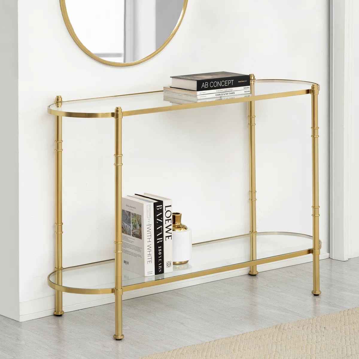 Tamsin 48" Tempered Glass and Metal 2-Tier Console Table