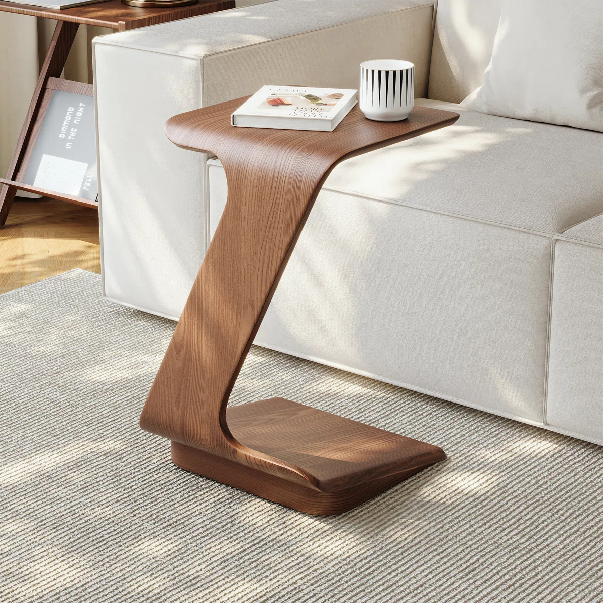 15" Modern C-Shaped Side Table With Wheels
