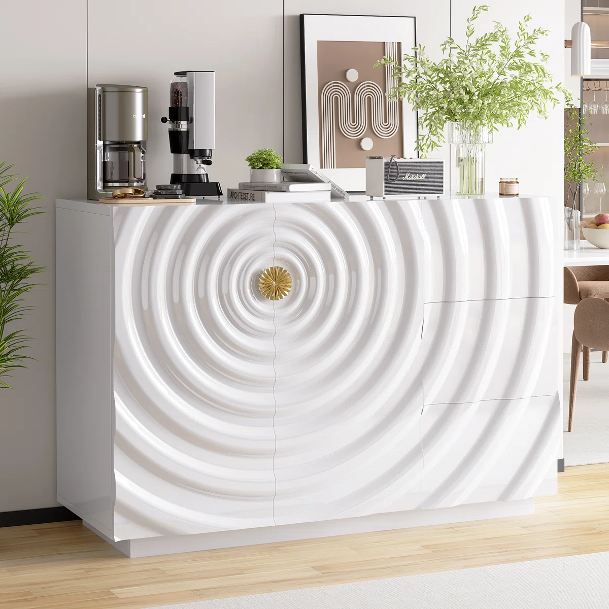 47.2" Wide Sideboard Buffet Cabinet With 2 Doors And 3 Drawers, Adjustable Shelves