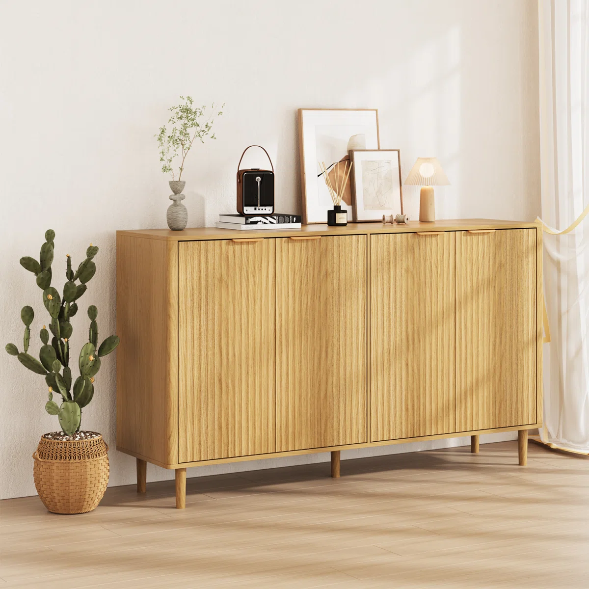 4 - Ripple Door Sideboard, Storage Cabinet With Feet