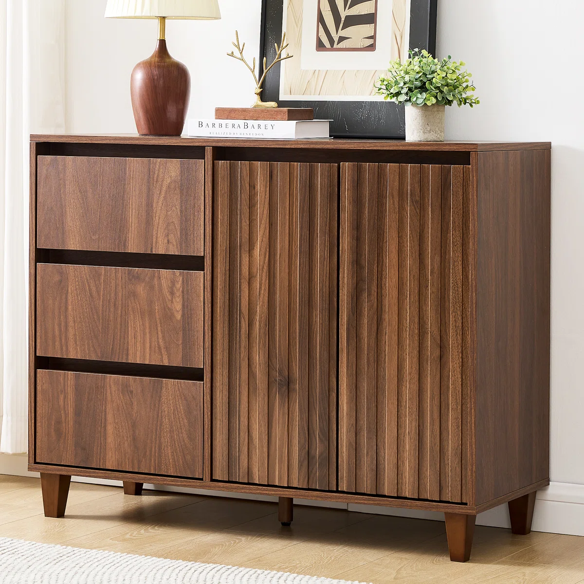 Sideboard with Adjustable Shelf & 3 Drawers, Modern Style Buffet Cabinet