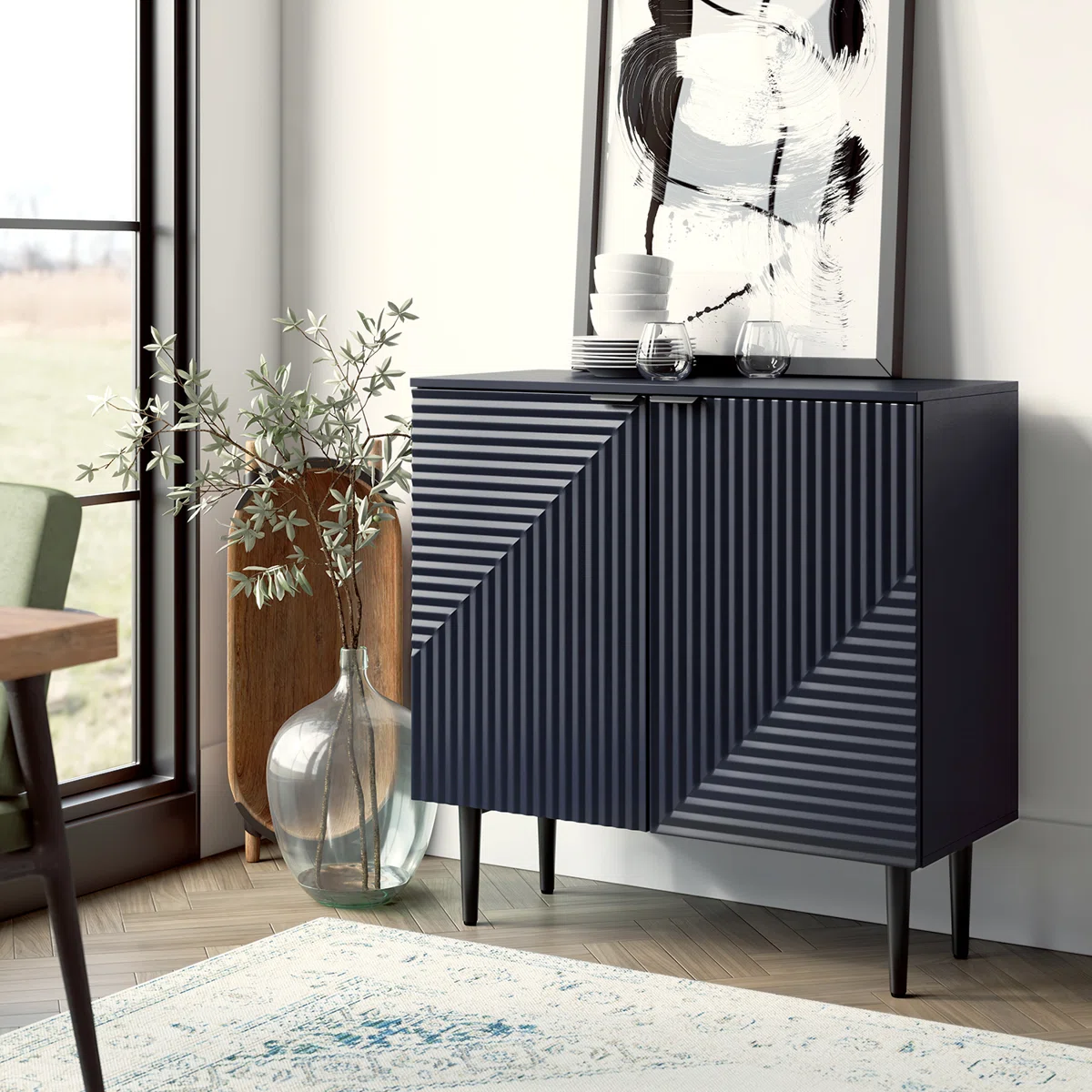 Arkayla 35" H 2-Door Fluted Accent Cabinet with Adjustable Shelves