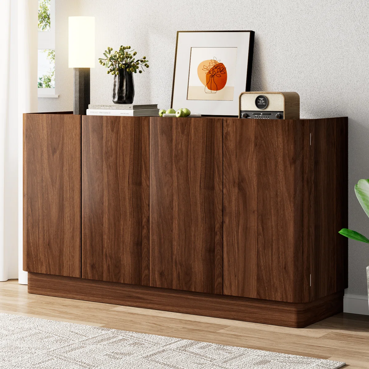 55" Sideboard Buffet Cabinet With 2 Adjustable Shelves Storage Credenza Accent Cabinet For Dining Room Living Room Entryway