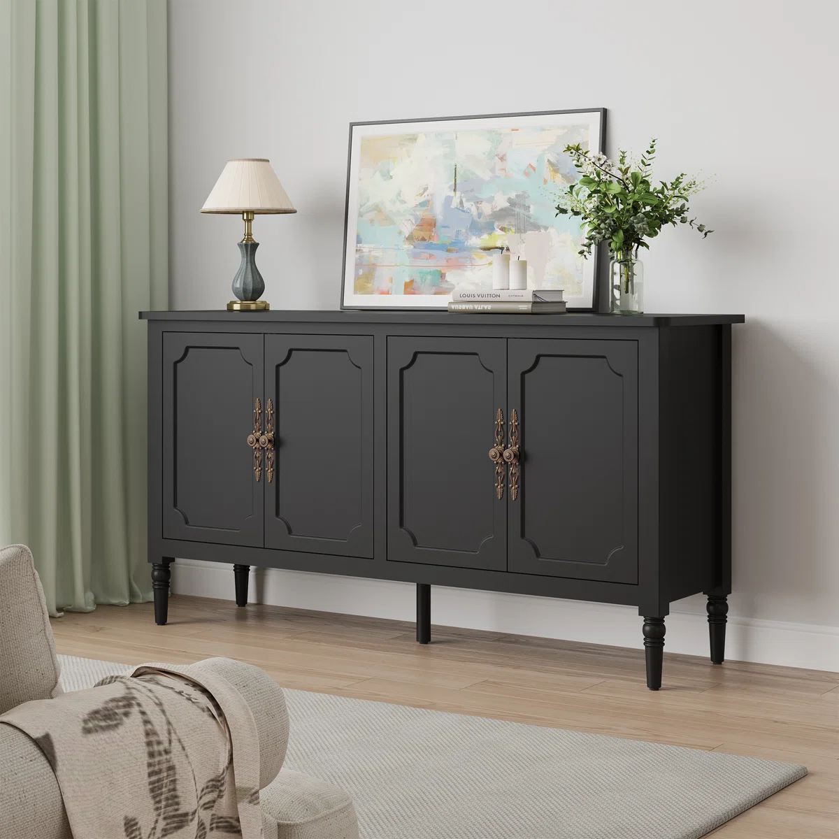Collynns 59" W Sideboard Cabinet with Adjustable Shelves and 4 Door5