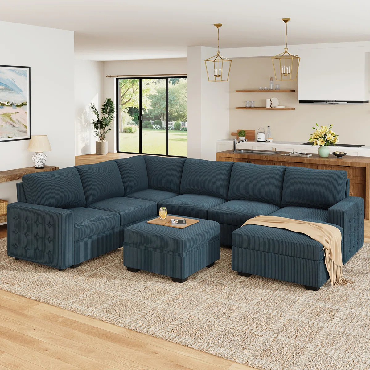 Brunella U-shaped Modular Sleeper Sectional Corduroy Sofa Bed With Storage Space