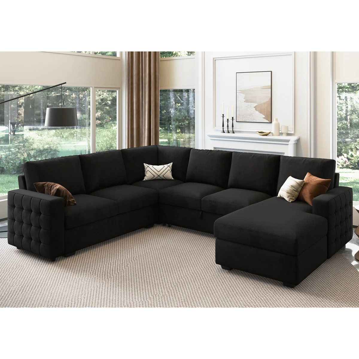 Chasidi U-Shaped Sectional Sofa Bed Pull Out Sleeper Couch With Storage Chaise