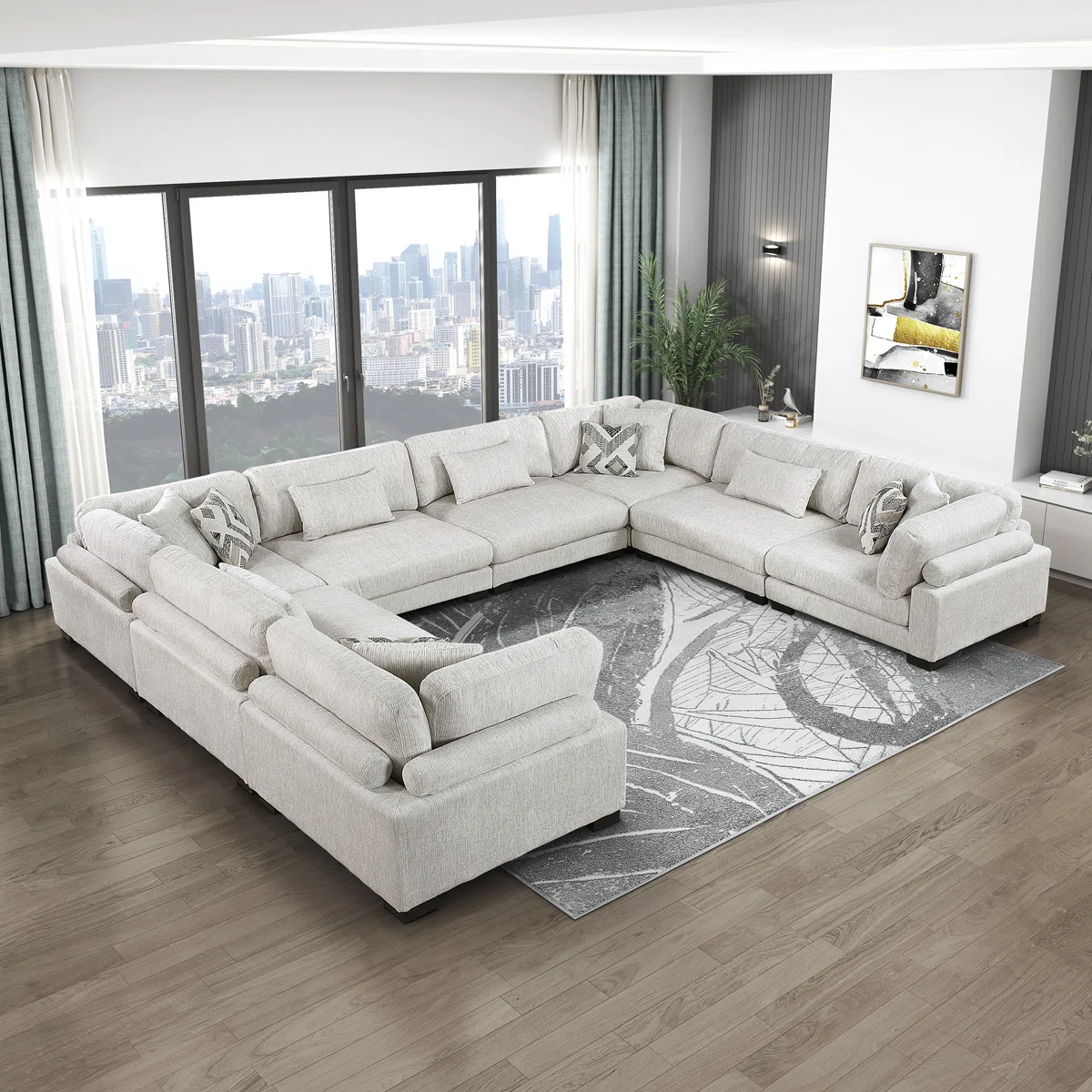 Subair 180" Modern Modular Sectional with Microfiber Fabric, Reversible Cushions & 12 Pillows