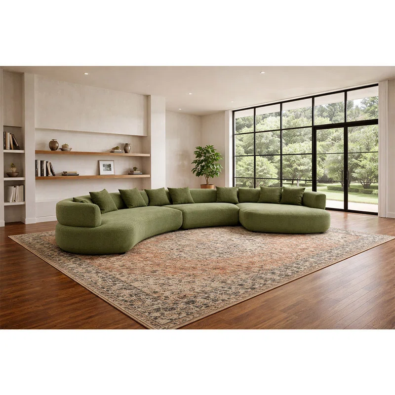 155.5" Modern Modular Curved Sectional Sofa with Throw Pillows, 6-Seat Upholstered Deep Seat Couch for Living Room