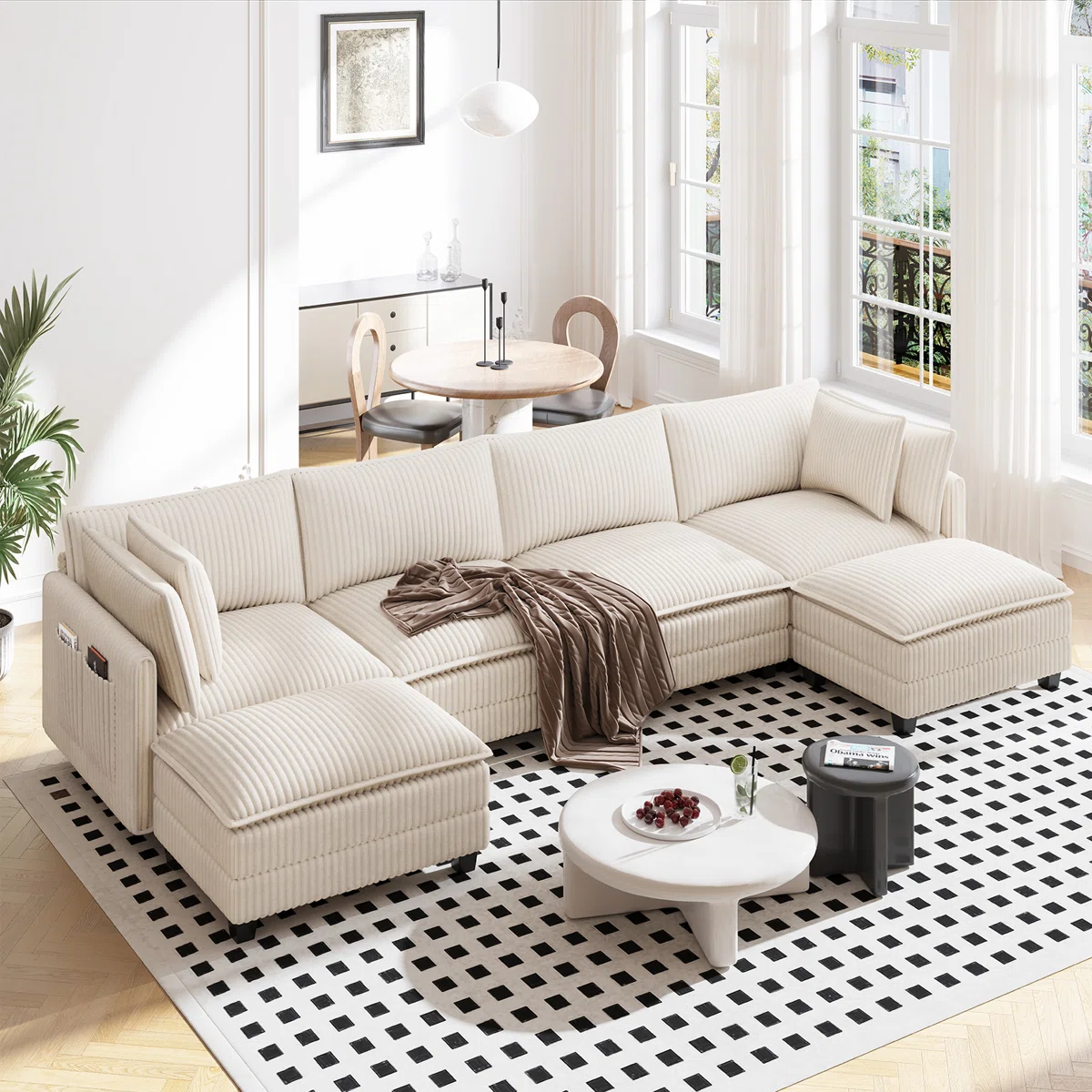 143" U Shaped Cloud Modular Sofa With 2 Ottomans