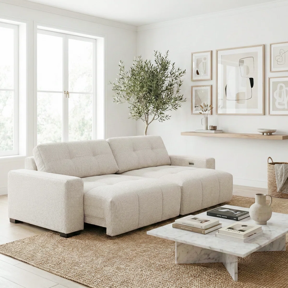 Twin Falls Comfortable Power Slider Sofa With Minimalist Design And Toss Pillows