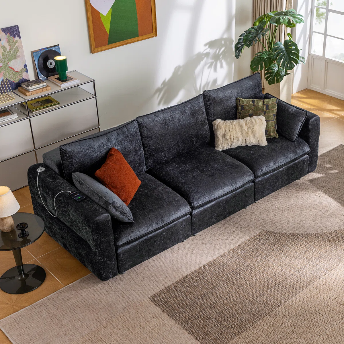 104'' Velvet Power Recliner Luxe Relaxation Sofa Electric Extendable Sofa Bed with Triple Motor, Convertible Smart Power Reclining Sleeper Sofa Deep Seat 3-Seat Couch