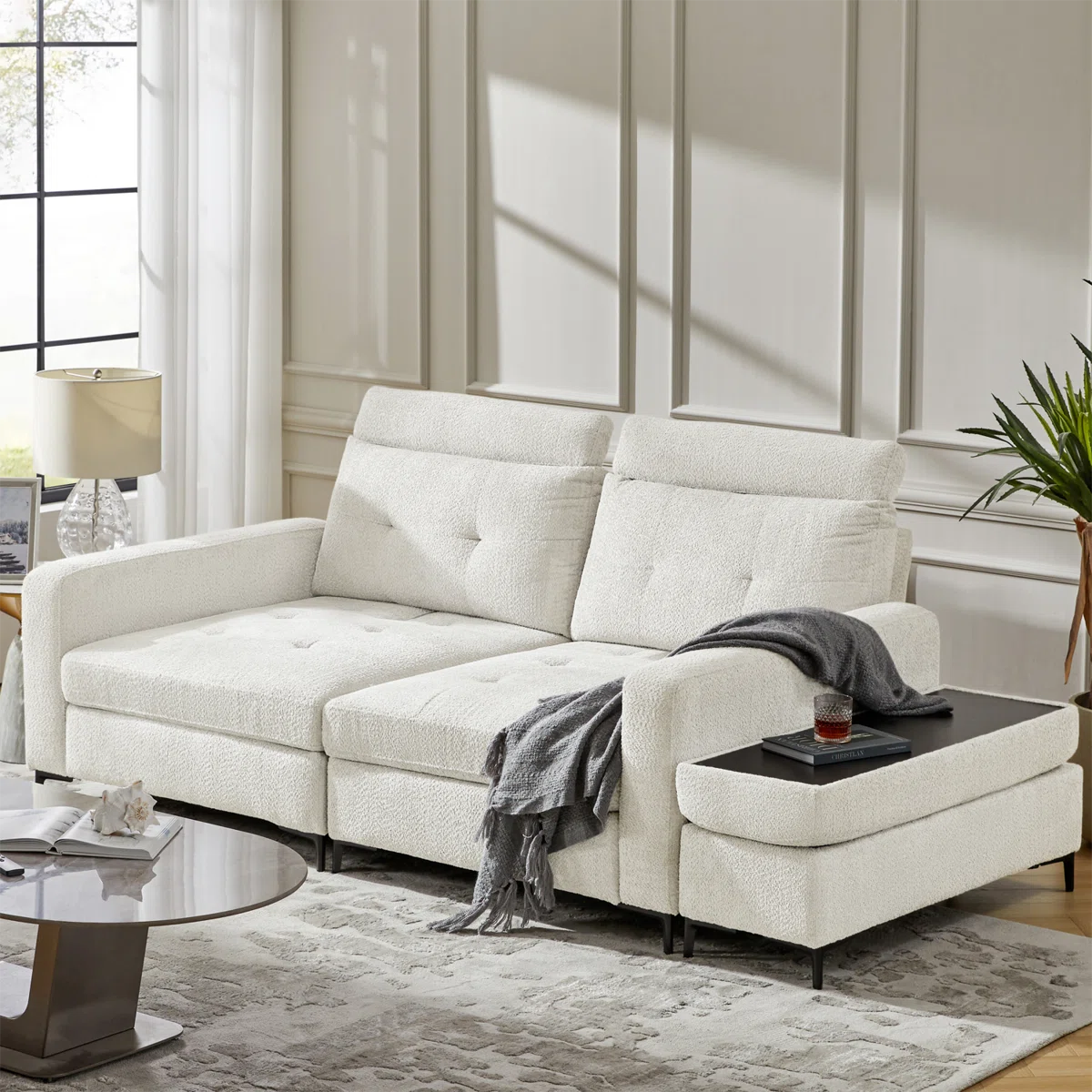 Atavia 97" Boucle Tufted Extra-Deep Modular Sleeper Sofa with Removable Storage Side Table