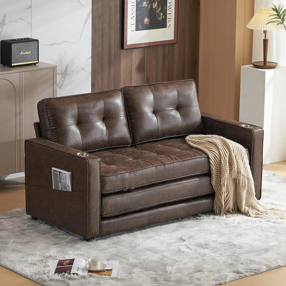 Vicennia 64.2'' Faux Leather Sleeper Sofa