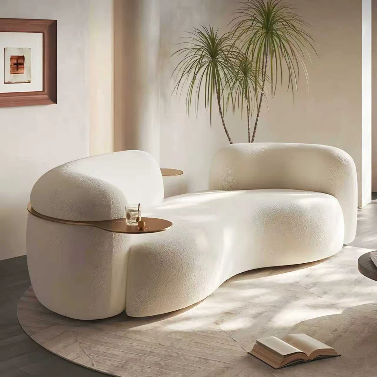 Curved Modern Sofa with Built-in Gold Tray, 102" Long, 3-Seater for Apartments and Small Homes – No Assembly Required