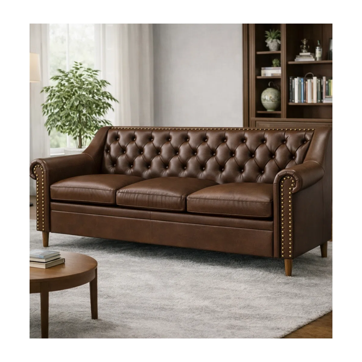 78.7" Modern Chesterfield Sofa, Faux Leather 3-seater Couch With High-density Foam Cushions & Pocket Spring