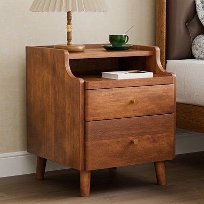 CloudSide Modern Curved 2-Drawer Nightstand with Wooden Knobs