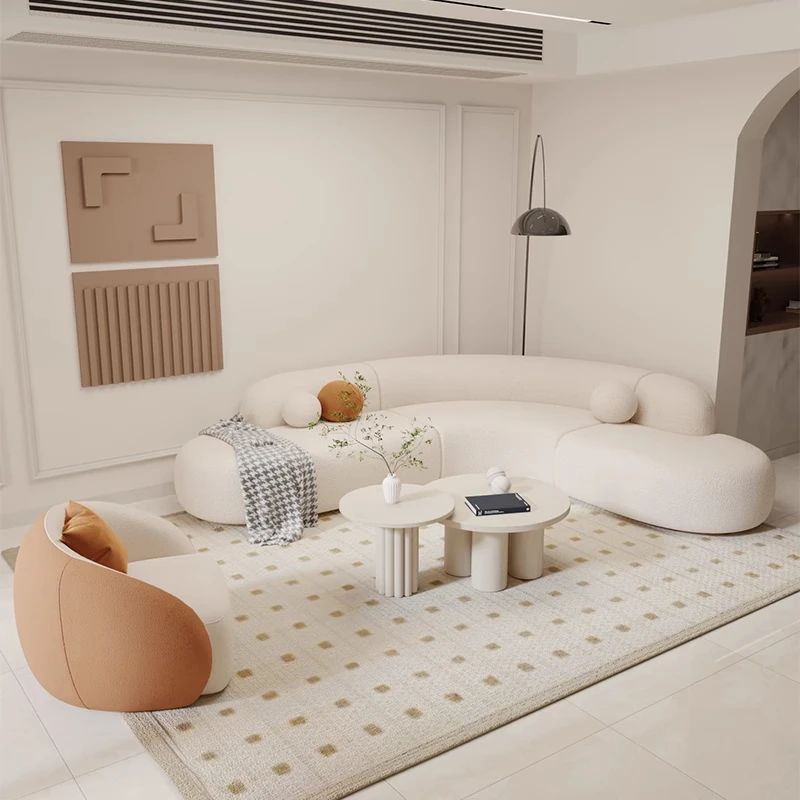 Simple Designer Cream Fabric Corner Sofa Set for Small Apartment Home Reception Beauty Salon Sales Office Mall Rest Areas